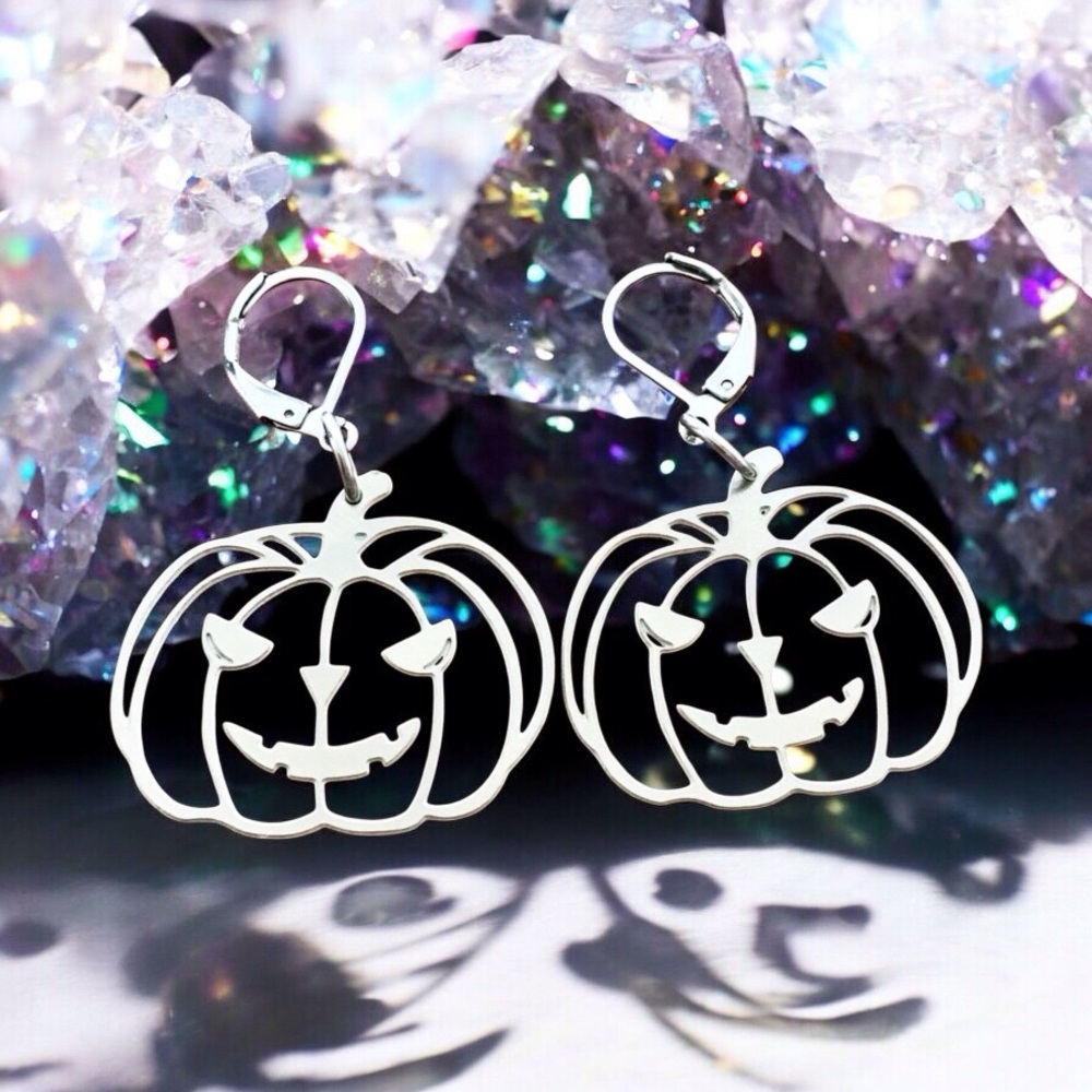 🆕 Haunted Pumpkin Laser Etched Earrings Stainless Steel